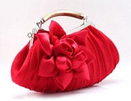 Fest taske - Konval, rød - sød festtaske i satin med hank og stor blomst